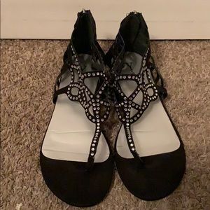 YNot? Black Suede Cutout Jeweled Sandals
